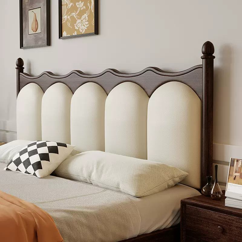 美式复古实木床1.8米双人床储物床黑色轻奢真皮软包靠背床1.5米床