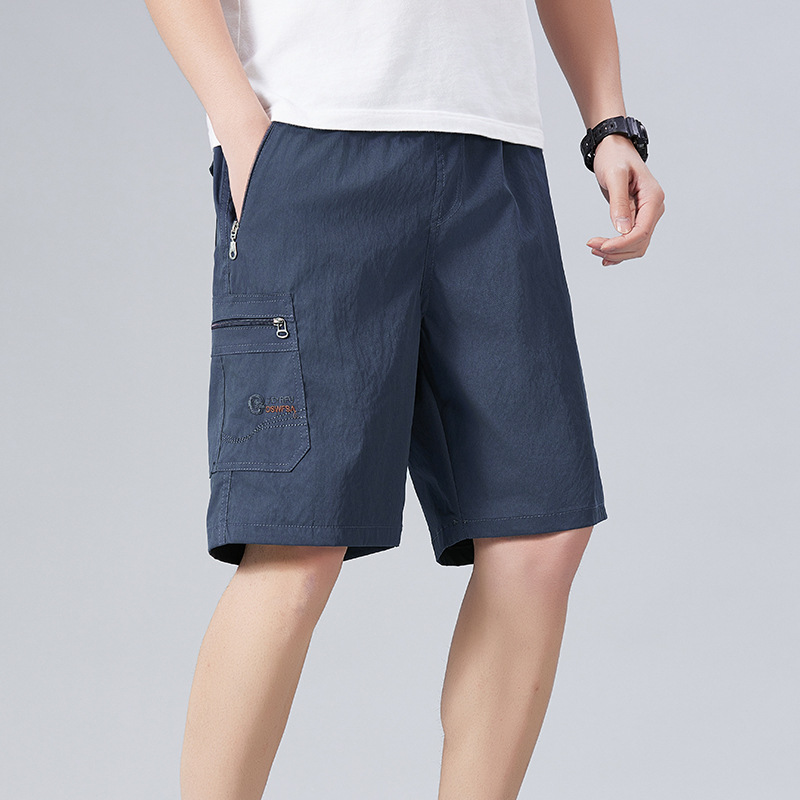 Pantalones cortos de mediana edad de verano de bolsillo suelto con cremallera, pantalones casuales, pantalones gordos, pantalones de algodón de papá image 3