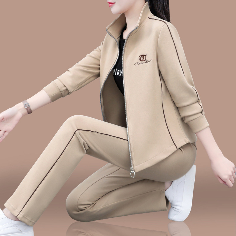 早秋休闲运动套装女2025新款春秋时尚洋气宽松大码立领外套两件套|undefined
