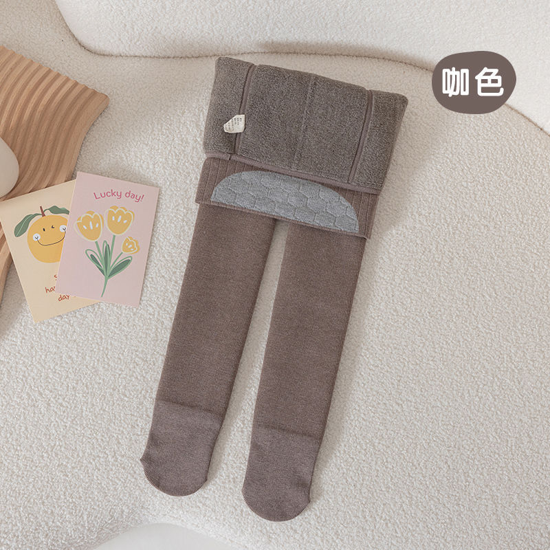 Leggings para niñas Otoño e Invierno forrados de vellón engrosados pantimedias para niños niñas bebés medianos y grandes niños usan blanco afuera