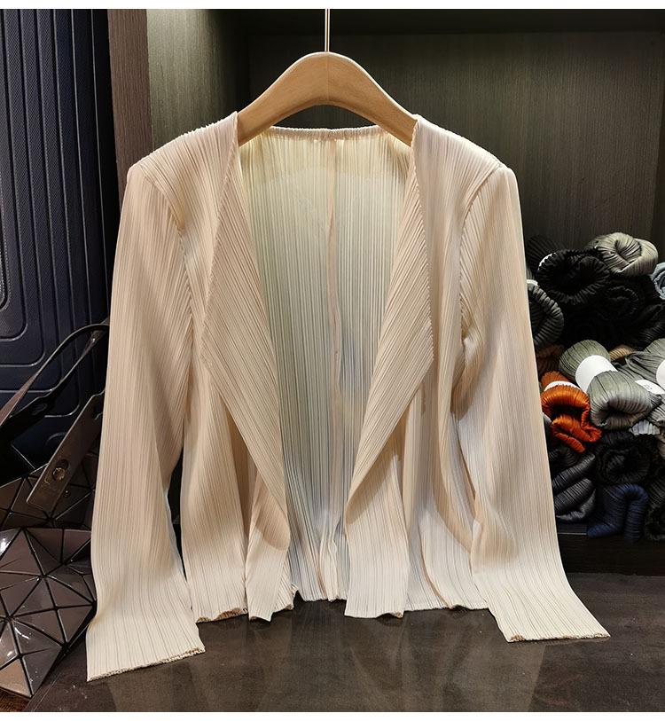 Áo khoác vest nữ xếp ly cao cấp cổ bẻ dài tay mẫu mới xuân hè — Màu xanh lam nhạt, Màu xanh lục nhạt, Màu đen, Màu hồng chi tiết 6