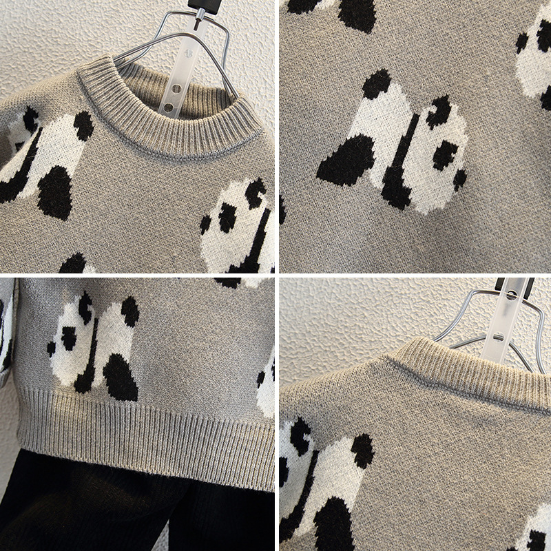 6485 suéter de punto para niños 2025 nueva ropa de otoño e invierno suéter de cuello redondo de dibujos animados para bebés marea de lana gruesa para niños