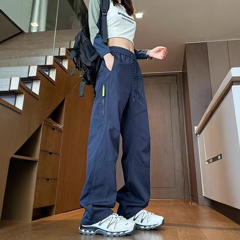 藏青色软壳冲锋裤男女秋季美式机能拉链工装裤户外徒步登山休闲裤