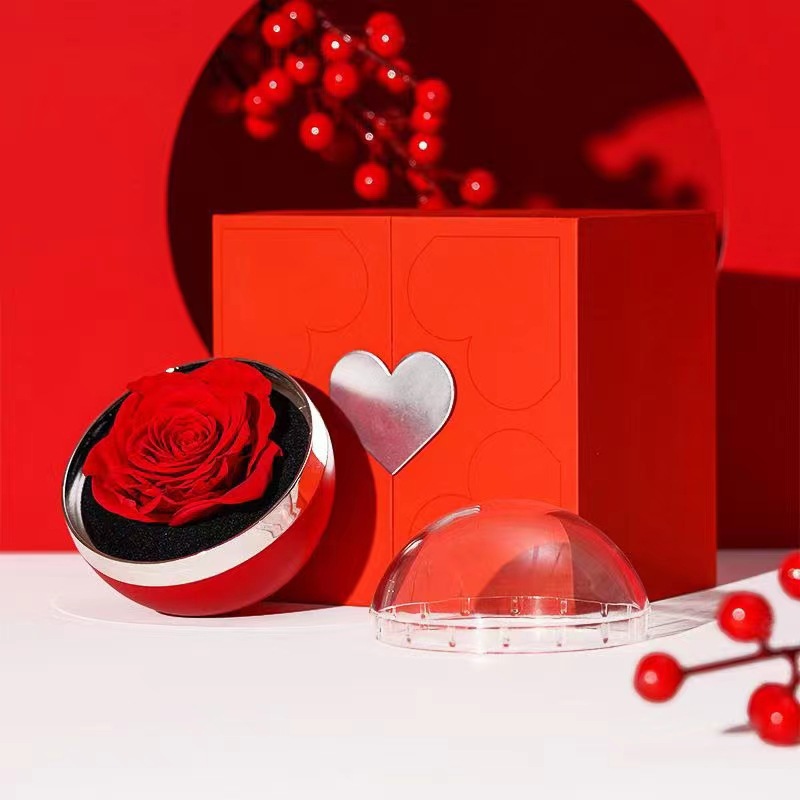 永生花升降花盒玫瑰花戒指吊坠情人节首饰包装盒珠宝首饰盒中国风