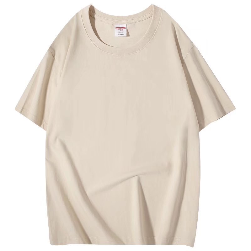 260g de peso pesado, talla europea, algodón suelto, manga corta, cuello redondo, camiseta, ropa de clase, publicidad, camisa cultural, ropa de trabajo, personalización