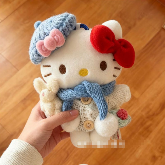 冬日蓝毛衣抱兔kt猫咪挂件毛绒布艺梦幻星星毛衣玩偶包配饰钥匙扣