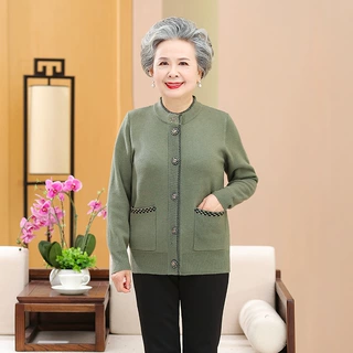 中老年人秋冬女上衣60岁70奶奶装针织开衫毛衣妈妈外套老太太衣服