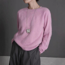 2025秋冬新款羊毛衫女圆领针织衫宽松毛衣拉毛上衣外穿拉绒羊绒衫