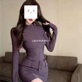 欧美风辣妹立领拉链连衣裙女秋季新款设计感修身显瘦百搭包臀短裙