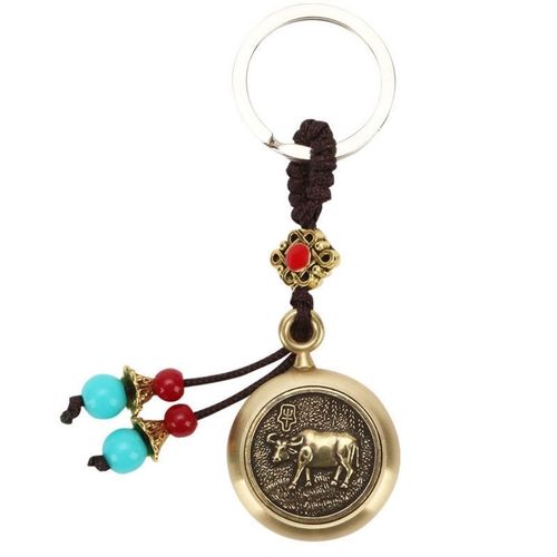 Brass Zodiac Twirling Keychain, Rotating Live Stream Decor, Lucky Year Pendant, One Piece per Order