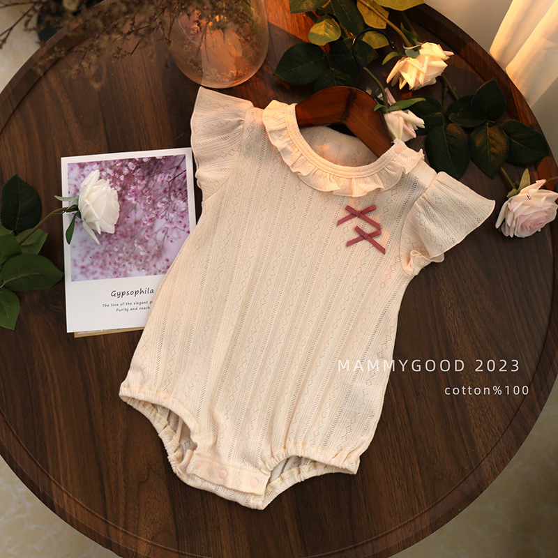 Japanese Princess Style Summer Thin Girls' Jumpsuit Pure Cotton Baby Girls' Climbing Suit Bag Fart Clothes