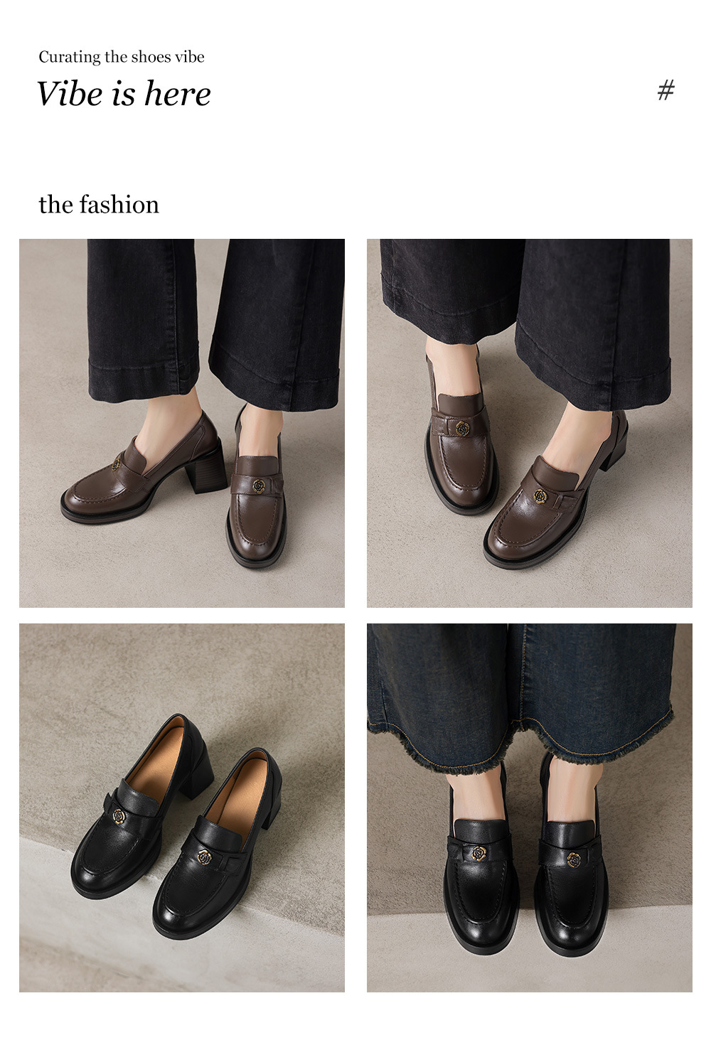 Giày loafer nữ cao gót phong cách Anh quốc vintage, da bò thật gót vuông — màu nâu chi tiết 1