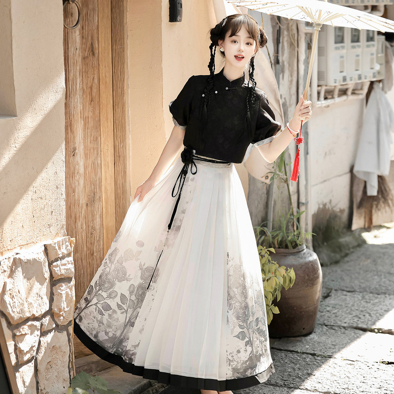 2026 Original Design Plain Paper Hanfu for Women, Chinese Style Improved Han Elements Top and Skirt Set 9263