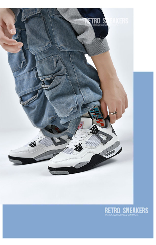 Giày sneaker thể thao cổ thấp đế dày chống trượt, thân da nhân tạo thoáng khí, dáng giày bóng rổ — Mẹ điện, Paris, thần sấm sét, xi măng trắng chi tiết 27