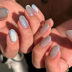 Minimalist Aurora Cat Eye Press On Nails, Cross-Border Wearable Nail Art, Solid Color Nail Sheets, Bulk Wholesale