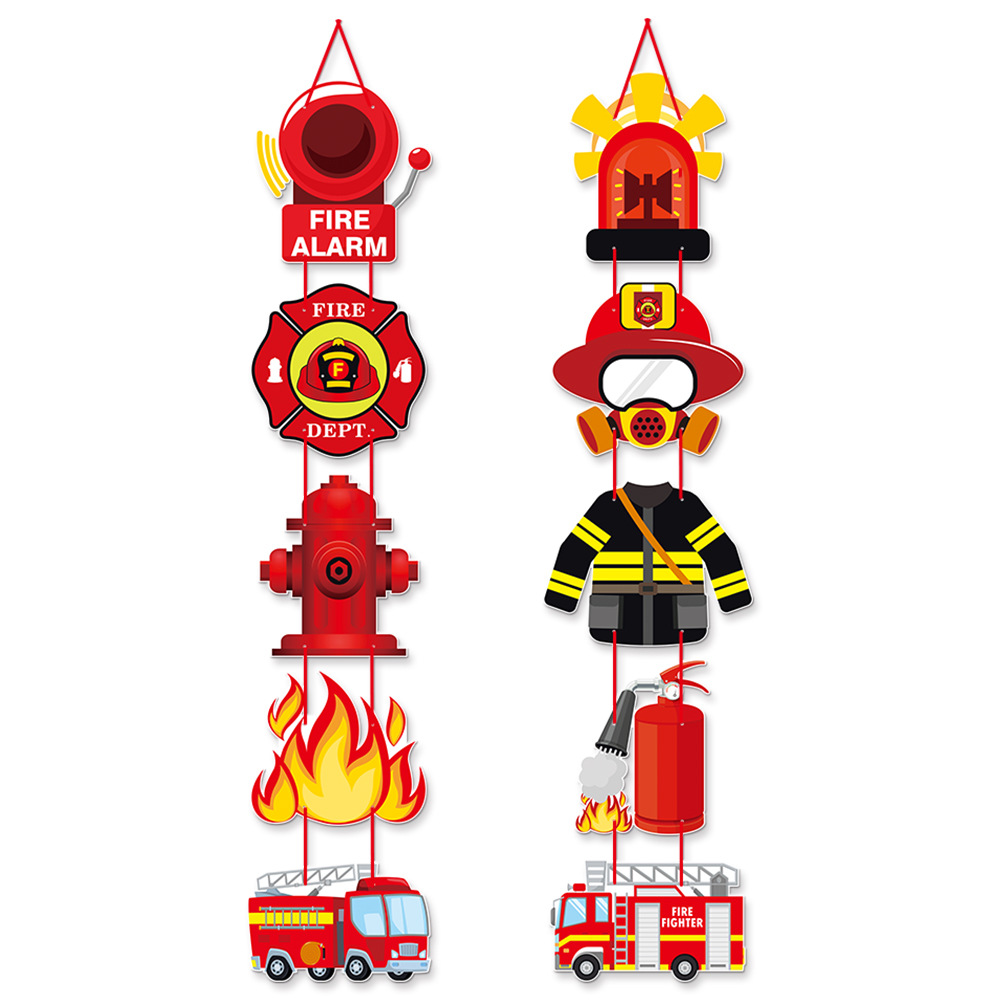 Nuevo tema de lucha contra incendios transfronterizo decoración de fiesta de cumpleaños bandera de dibujo decoración de cumpleaños bombero diseño de decoración de cumpleaños