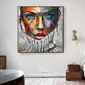 法国奈利刀油画帆布画家居装饰图片五颜六色的面部肖像艺术品