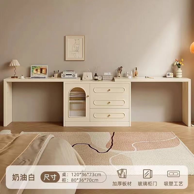 梳妆台卧室简约现代床头柜化妆台收纳柜一体2025新款奶油风化妆桌|undefined