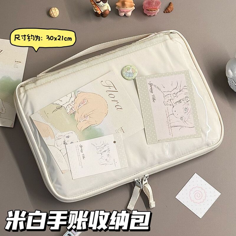 Xiaohongshu-style off-white storage bag, multifunctional large-capacity storage bag for students, portable stationery bag Xiaohongshu-style off-white storage bag, multifunctional large-capacity storage bag for students, portable stationery bag