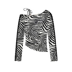 TKPA European and American hot girl style ins striped one-length collar strap halter neck long sleeve T-shirt zebra pattern slim sweater for women