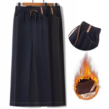 2025冬季高腰加绒加厚牛仔直筒女裤宽松大码显瘦休闲窄版阔腿裤女