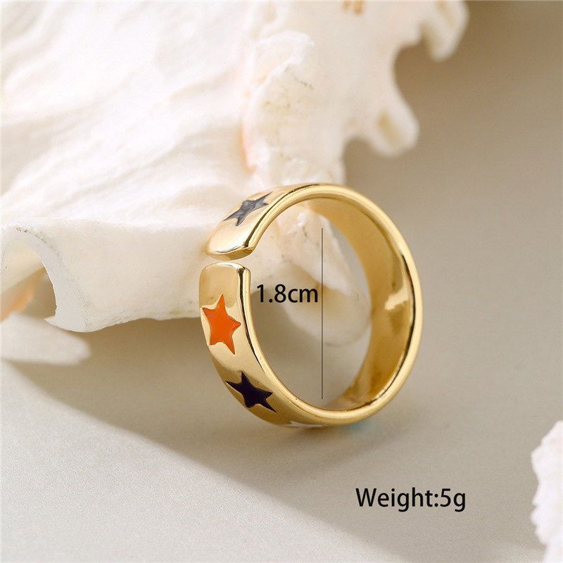 Aogu Cross-border Supply Ins Internet Celebrity Same Copper Plated Gold Rainbow Color Drop Oil Five-pointed Star Open Ring For Women display picture 1