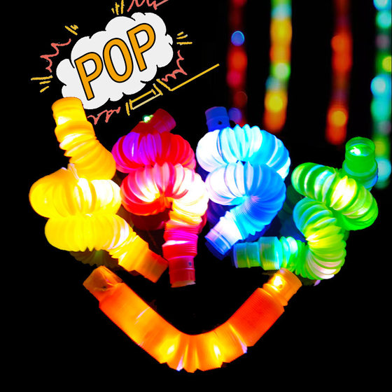 Cross border Pop Tube color plastic flash led stretch bellows vent telescopic Tube decompression luminous toys