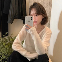 韩系温柔慵懒V领100纯羊毛毛衣女2025秋冬新款宽松显瘦针织衫上衣