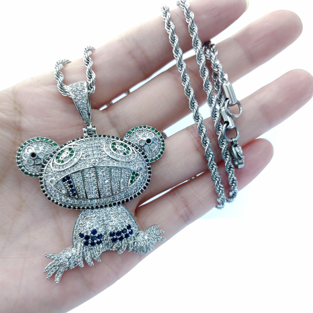 Cartoon Frog Pendant Necklace With Zircon And Copper Finish_voghion.com