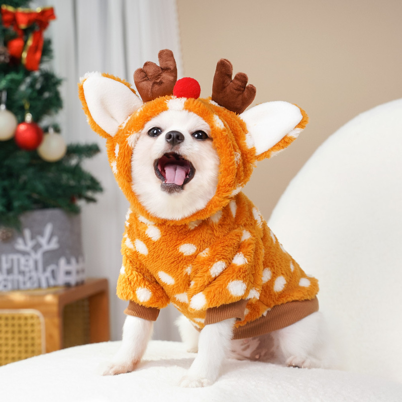 ペット犬クリスマス服二本足ヘラジカ秋冬プラスベルベット小中型犬フレンチドゥ変身服かわいいペット服|undefined