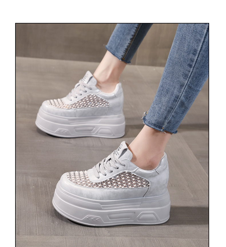Giày sneaker nữ đế dày lưới thoáng, phối đá rhinestone, tăng chiều cao — màu trắng chi tiết 12