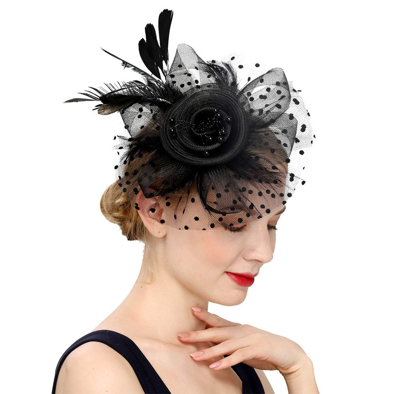Popular Amazon Feather Headpiece European and American Bridal Hair Accessory Head Flower for Horse Racing Festival Women's Mesh Fascinator Popular Amazon Feather Headpiece European and American Bridal Hair Accessory Head Flower for Horse Racing Festival Women's Mesh Fascinator