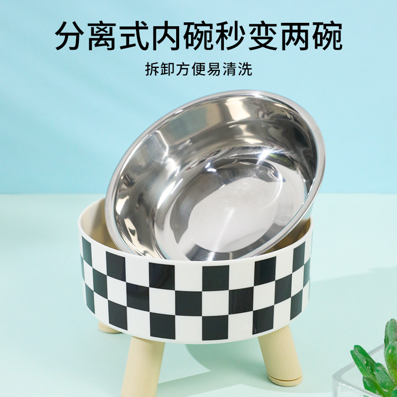 Tazón de gato y perro simple lunares copa de acero inoxidable para mascotas agua potable antidetonante tazón de agua cuenca de alimentos tazón de gato