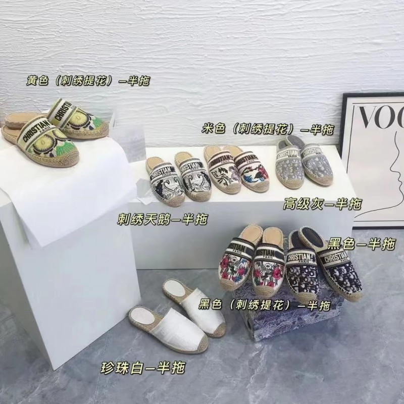 D~Jia スリッポン フィッシャーマンシューズ 2024 夏 フラット刺繍 レイジー包頭ハーフスリップ わら織り 通気性 カジュアル スリッパ|undefined