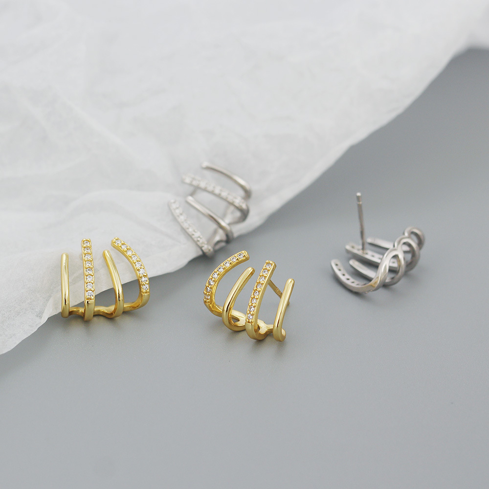 18K Real Gold Plated Plating Material Rhinestones Inlay Material Ear Studs Classification 1 Pair Quantity 925 Sterling Silver Rhinestones Geometric Ear Studs