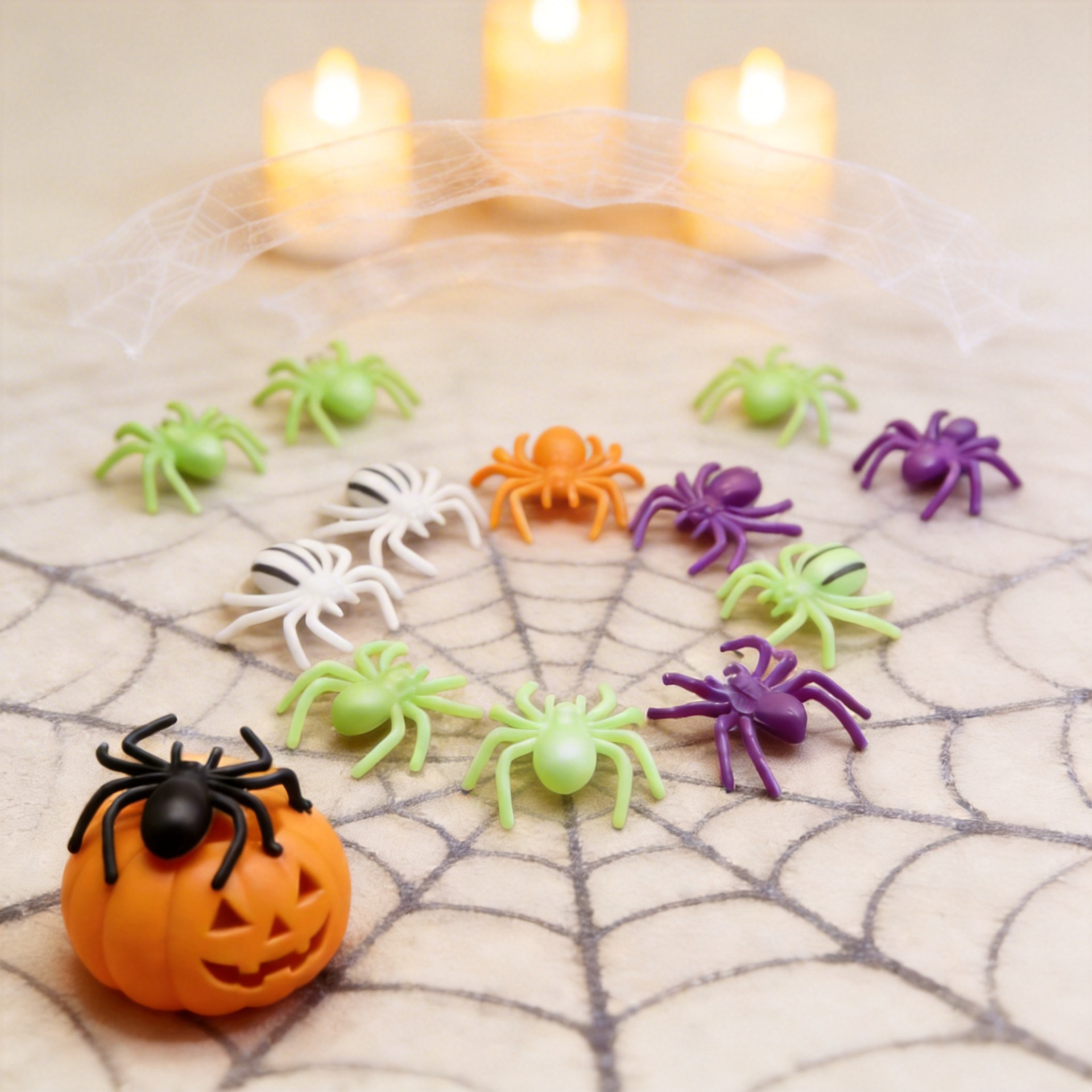 Mini Spider Models in Various Colors, Halloween Striped Christmas Cartoon Toys, 2-3cm