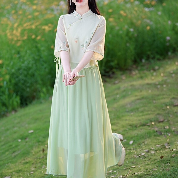 Retro Republic of China Style Improved Hanfu 2026 New Model High-End Tea Ceremony Outfit Set New Chinese Style Qipao Dress Summer Retro Republic of China Style Improved Hanfu 2026 New Model High-End Tea Ceremony Outfit Set New Chinese Style Qipao Dress Summer