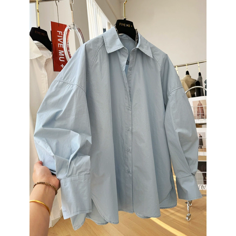 Корейская ленивая свободная повседневная хлопковая рубашка с длинными рукавами женская весенняя одежда 2025 года