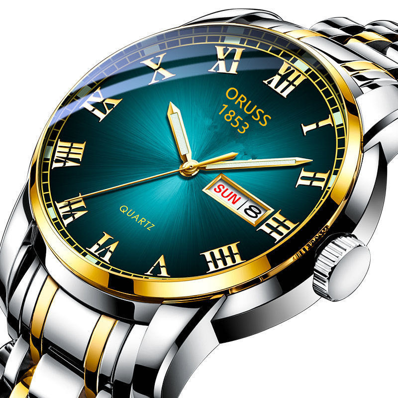 Swiss Brand Automatic Movement Watch Men's Calendar Luminous Non-mechanical Korean Style Steel Wrist Watch Men's Watch