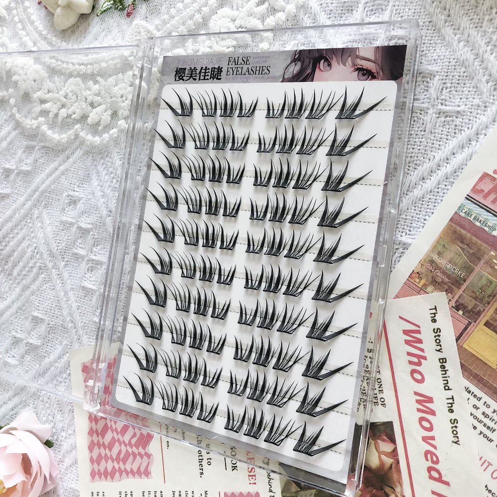 Simple y fácil de pegar, pestañas falsas de gato sin pegamento, sensación de estilo coreano, sensación de cómic de gato, claro y natural.