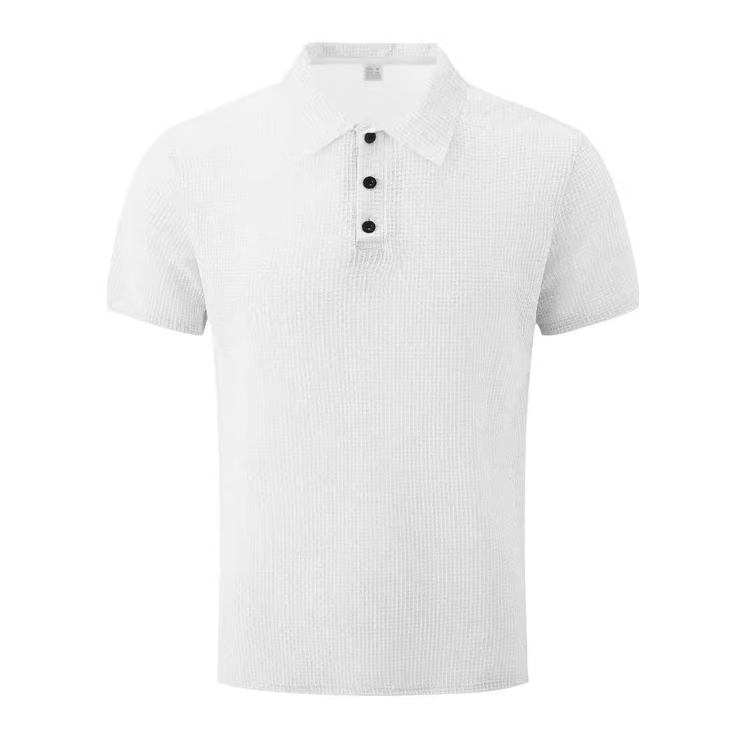 TEMU Amazon burbuja de malla de alta gama seda de hielo de manga corta con solapa para hombre de verano color sólido tamaño grande camisa polo