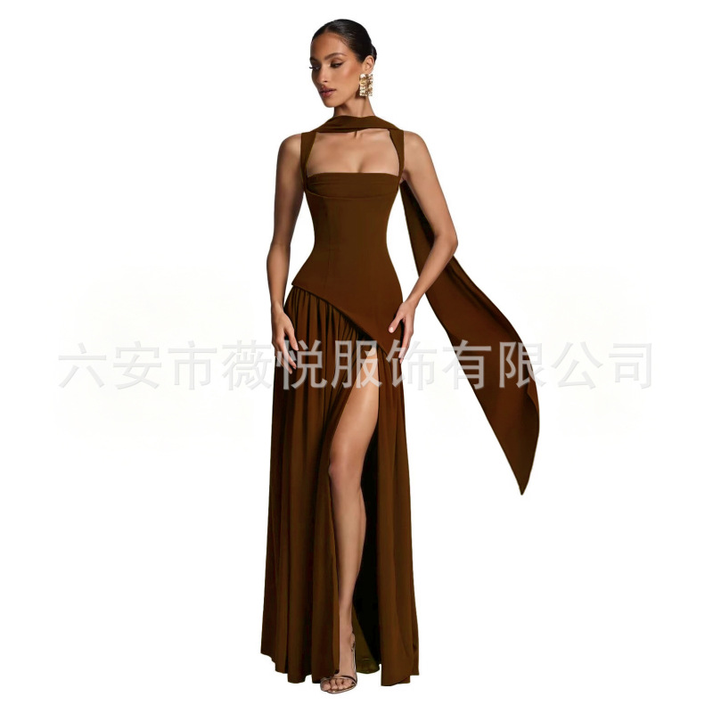 European and American Foreign Trade Evening Dress Design Banquet Suspender Dress Slimming Look Slim Slit Sexy Dress Simple Style European and American Foreign Trade Evening Dress Design Banquet Suspender Dress Slimming Look Slim Slit Sexy Dress Simple Style
