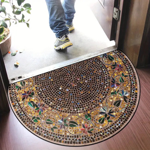 TEMU Retro Welcome Half Round Crystal Velvet Decorative Home Rug Stain-Resistant Anti-Slip Rug