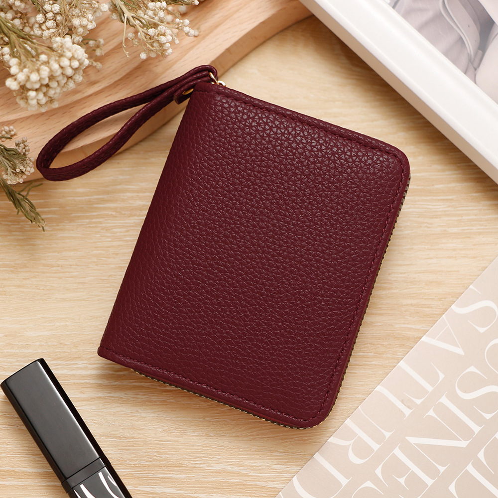 Nuevo PU damas corta monedas bolso de cambio de monedas de color sólido litchi gran capacidad cremallera cartera bolsa de tarjetas al por mayor