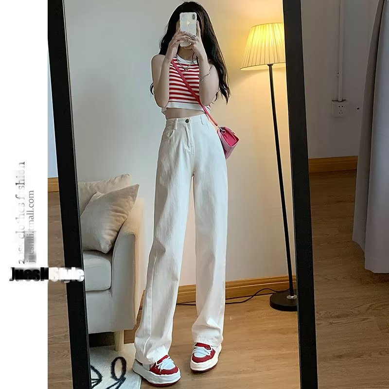 Vintage Hong Kong-style Cross-waist Design Wide-leg Jeans Women's Small Loose Niche Straight-leg Pants
