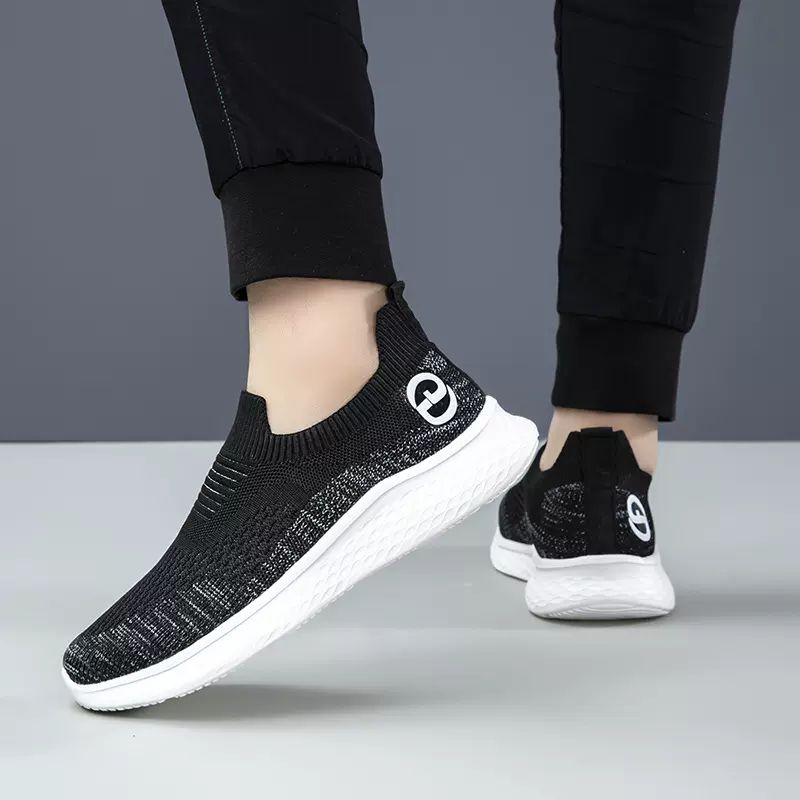 男鞋新款一脚蹬百搭休闲男士单鞋飞织网面透气运动鞋轻便男鞋批发