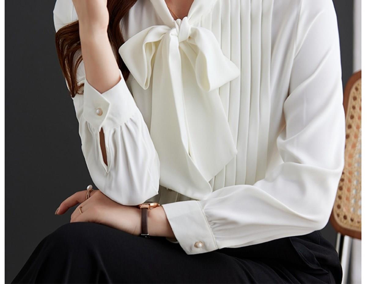315g Weight Long Sleeve Sleeve Length Single Breasted Placket Type Regular Sleeve Sleeve Type 95% and above, Polyester Fabric Type Ordinary Model (50cm <Length ≤ 65cm) Top Length Cardigan, Shirt Tops Type Scarf collar Neckline Slim Fit Type Solid Color Pattern New Style, Japanese and New Leisure Style Chic Fashionable Long Sleeve Chiffon Shirt Women's Bow Tie Neck Unusual Design Sensation Coffee Color Series Belted Elegant 8