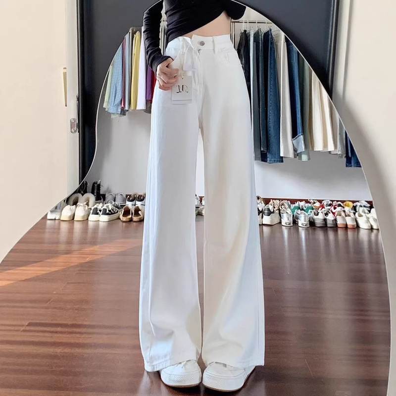 White Wide-Leg Jeans for Women, 2026 New Spring Style, Loose and Versatile, Casual, Petite Narrow Straight-Leg Pants