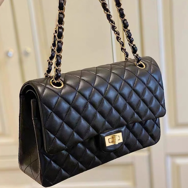Damen Stepptasche Aus Lammleder Mit Kette Umhängetasche_voghion.com