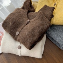 自留款推荐~慵懒风圆领长袖针织开衫女秋冬新款宽松软糯毛衣厚外